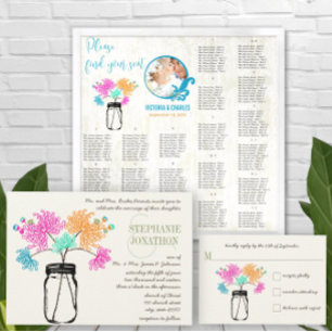 Invitation Fairy Tale Forest Blue Green Mason Jar Mariage