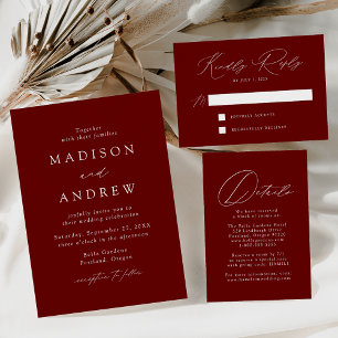 Invitation Tout En Un Mariage photo moderne Elegant Bourgogne