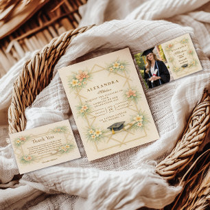 Invitation Célébration de remise de diplôme florale géométriq