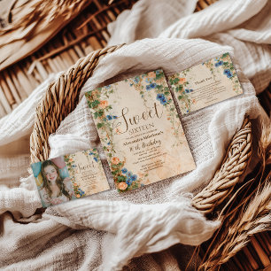 Invitation Photo de Fleurs Sauvages Pastel Vintage Sweet Sixt