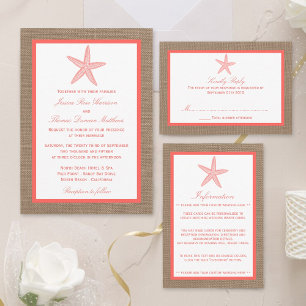 Invitation La collection de mariages de Coral Starfish Burlap
