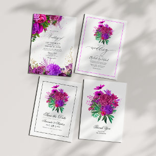 Invitation Fuchsia vintage et Mariage floral pourpre