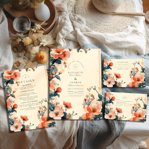 Carte De Remerciements Élégant Mariage Floral Art Nouveau