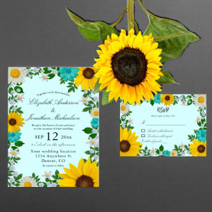 Cartons Réponse Mariage floral rustique Tournesol Daisy