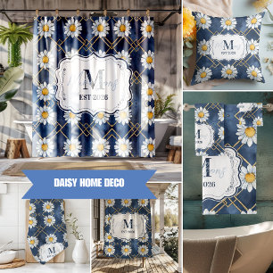 Coussin Décor de monogramme à carreaux Navy Daisy