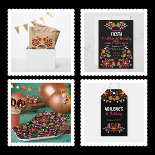 Assiettes En Carton Fleur noire ethnique Fiesta mexicaine Broderie mex