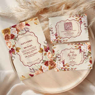 Cartons Réponse Fleurs en terre cuite rouille Mariage de automne o