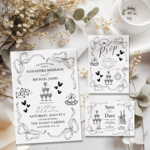 Save The Date Mariage d'art gribouillé noir et blanc