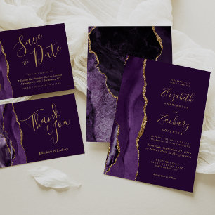 Faire-part de mariage de prune moderne violet doré