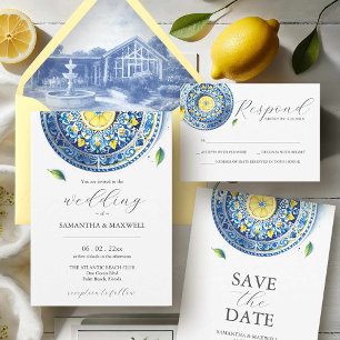 Invitation Carrelage Amalfi & Aquarelle Lemon Wedding Invitat
