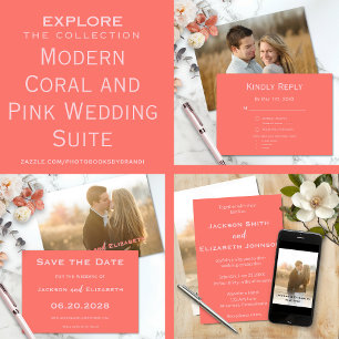 Invitation Gras moderne Coral et Mariage photo rose