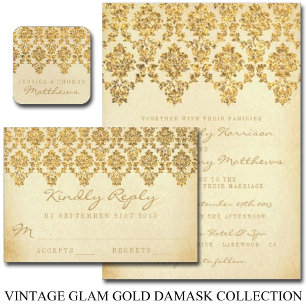 Invitation La collection Vintage Glam Gold Mariage damassé
