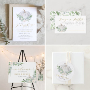 Invitation Citrouille blanc et verdure Automne Bébé Brunch