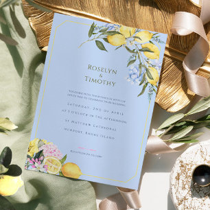 Invitation Mariage Floral Aquarelle Bleu Citron Pastel