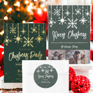 Sticker Rond Flammes blanches élégantes vertes de Noël