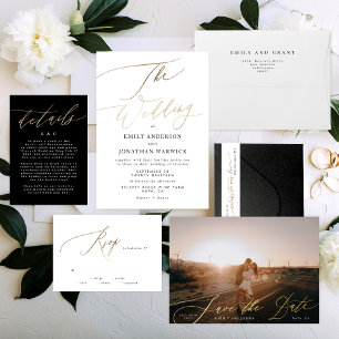 Invitation Mariage de calligraphie traditionnelle Gold Elegan