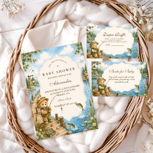 Carte D'accompagnement Tombola de couches Rustic Bear Fishing