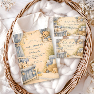Invitation Fête de Bébé Nursery en Jean Bleu Vintage