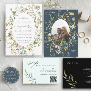 Cartons Réponse Code QR de mariage élégant pour Fleur sauvage de m