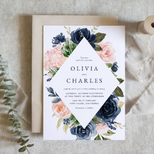 Invitation En Aluminium Boho Blush et Navy Blue Floral Arch Mariage