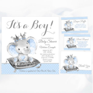 Invitation Baby shower éléphant Prince Boy
