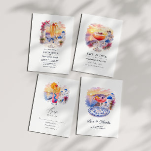 Invitation Mariage à Santorin Champagne Cocktail Grèce