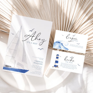 Carte De Remerciements Baby shower nautique minimal Ahoy Boy's