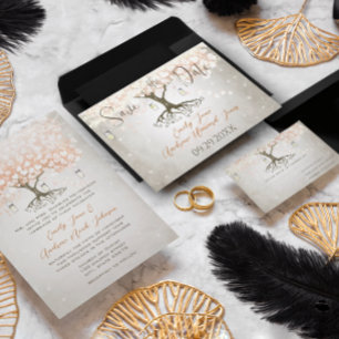 Invitation Mariage Inséparable de la colombe d'arbre de pêche