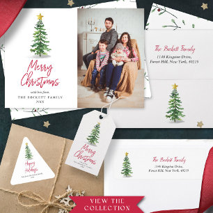 Cartes Pour Fêtes Annuelles Aquarelle Pine Tree photo de Noël