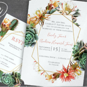 Invitation Cactus du désert Succulent Or Géométrique