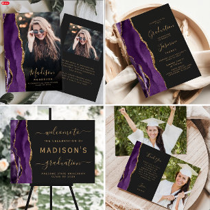 Carte De Remerciements Photo Purple Agate Gold Script Dark Graduation