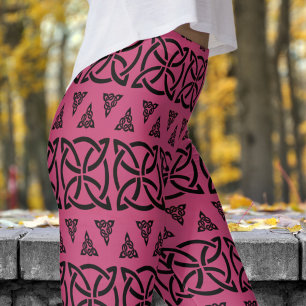 Leggings Motif tribal à bande noire et rouge foncé
