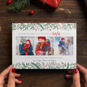 Cartes Pour Fêtes Annuelles Baies d'arbre de pin blanc élégant photo de Noël