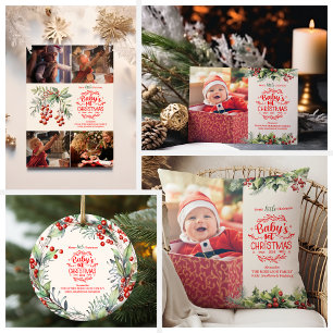 Mug Photo Elegant Floral Baby's First Christmas