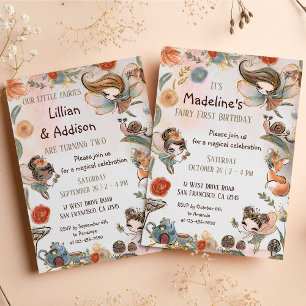 Invitation Forêt lunaire Filles Fée Premier anniversaire Phot