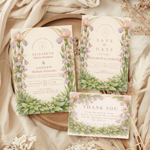 Save The Date Mariage botanique à l'iris vintage