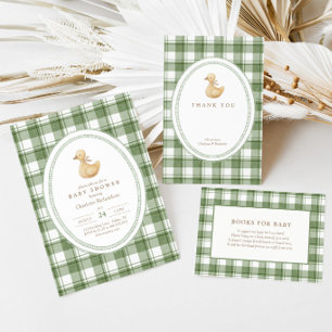 Carte D'accompagnement Fête de naissance classique vert gingham neutre