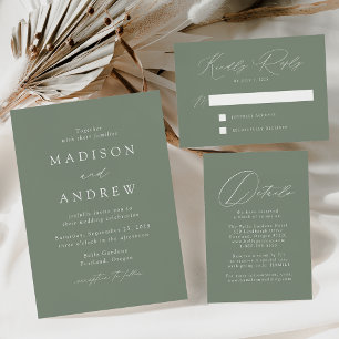Invitation Carte Postale Moderne Elegant Sage Green QR Code Mariage