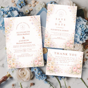 Carte De Remerciements Mariage de jardin élégant aux fleurs sauvages past