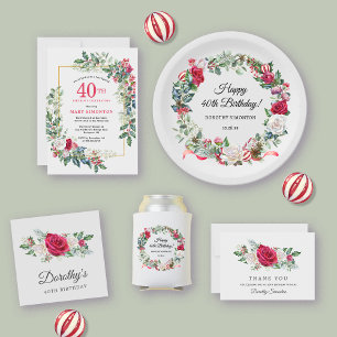 Invitation Rose blanche rouge Floral Holly 40e fête d'anniver