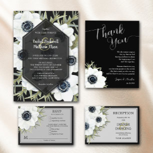 Invitation Mariage Floral noir blanc tout en un
