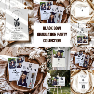 Carte De Remerciements Photo Black Bow Disco Ball Party de graduation