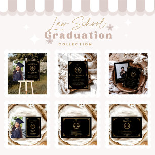 Invitation Photo Black Gold Elegant Law School Graduation