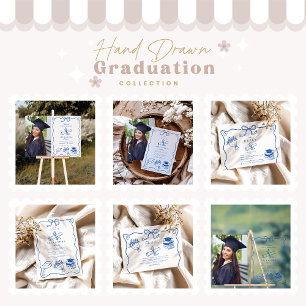 Carte De Remerciements Main dessinée Illustrated Blue Graduation Party