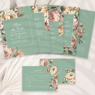 Serviette En Papier Elégant Blush Dusty Rose Peonies Pastel Sage