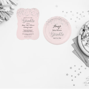 Invitation de douche pour bébé rose argent saupoud