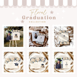 Cartons Réponse Elégant Marine Gold Floral Graduation