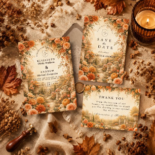 Cartons Réponse Mariage Élégant de Jardin d'Automne