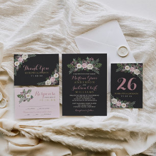 Invitation Rose sombre et Moody rose Mariage de bois floral