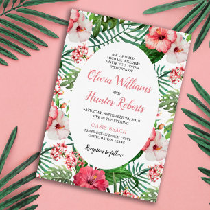 Invitation Hibiscus floral tropical Mariage Marine moderne bl